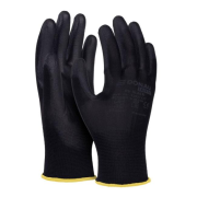 Rukavice pletené, polomáčané DONAU SAFETY PU kat. II čierne veľ. 8