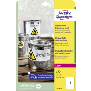 Etikety polyesterové veľmi odolné 210 x 297mm Avery A4 biele 20 hárkov