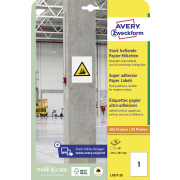 Etikety univerzálne 210x297mm Avery A4, silne lepivé 20 hárkov