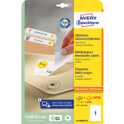 Etikety univerzálne odnímateľné 210x297mm Avery A4 25+5 hárkov