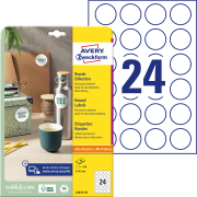 Etikety univerzálne kruhové 40mm Avery A4 10 hárkov